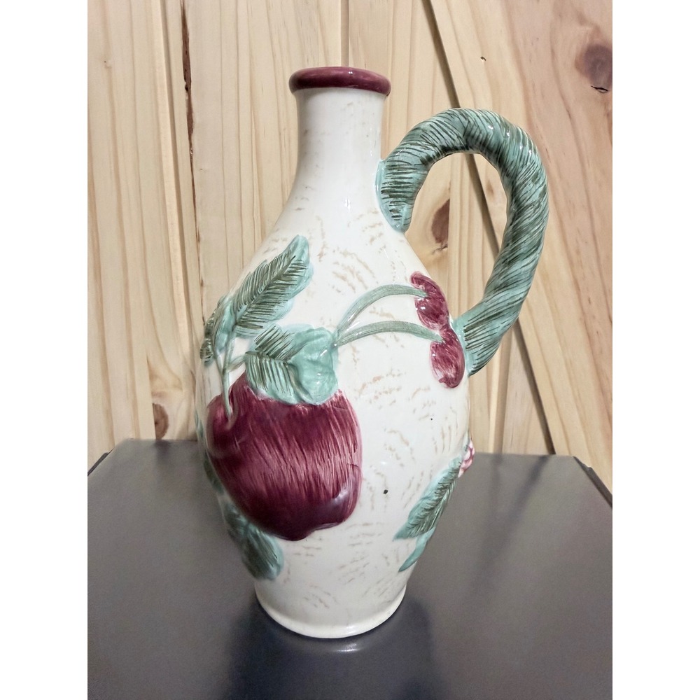 Noble Excellence Napa Valley Ceramic Pitcher Fruit Embossed Decorative Jug 9in